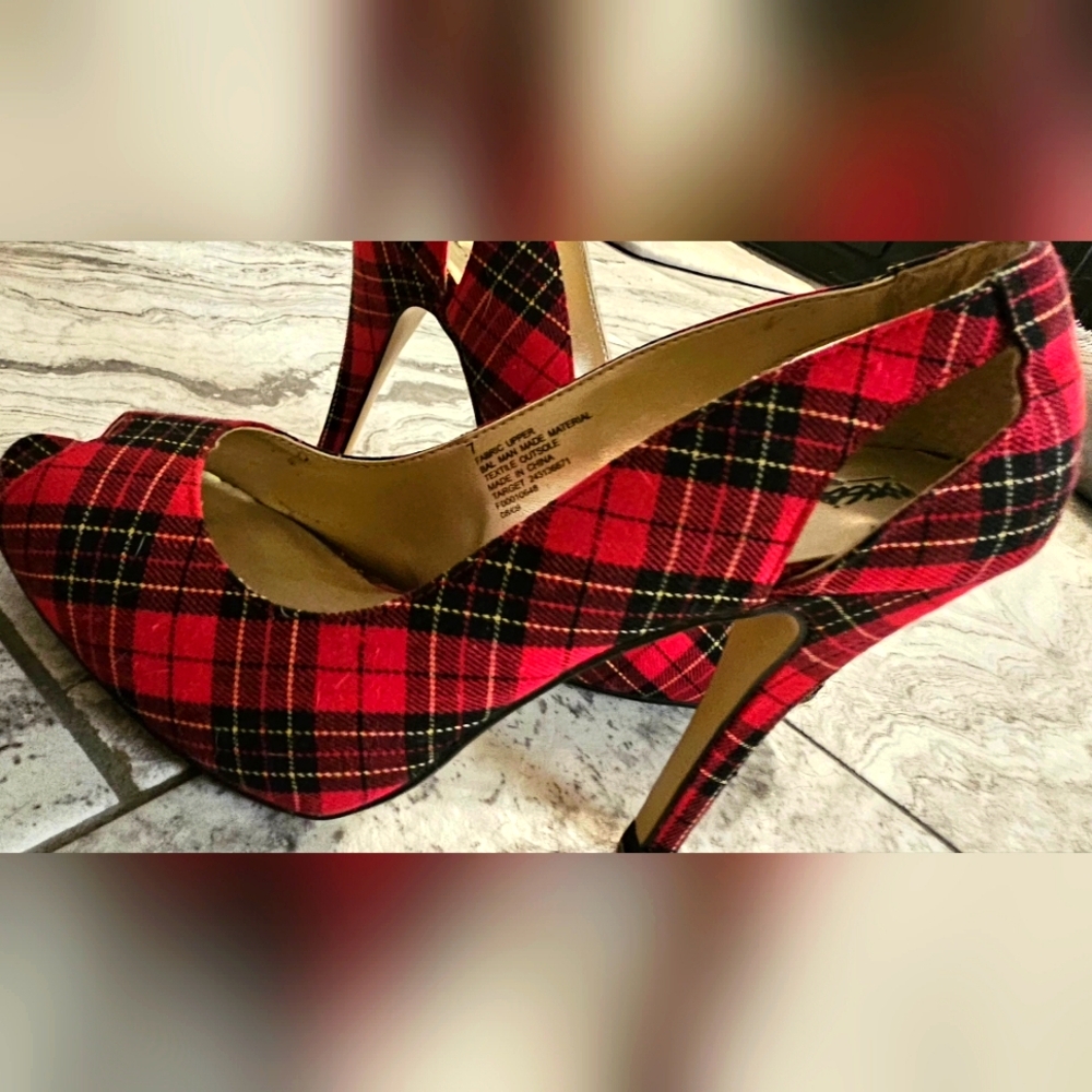 Red Plaid 3 Inch Heels